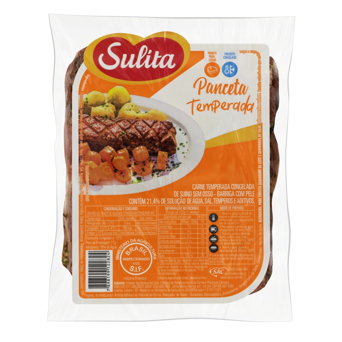 Panceta Suína Congelada Temperada Sem Osso Sulita