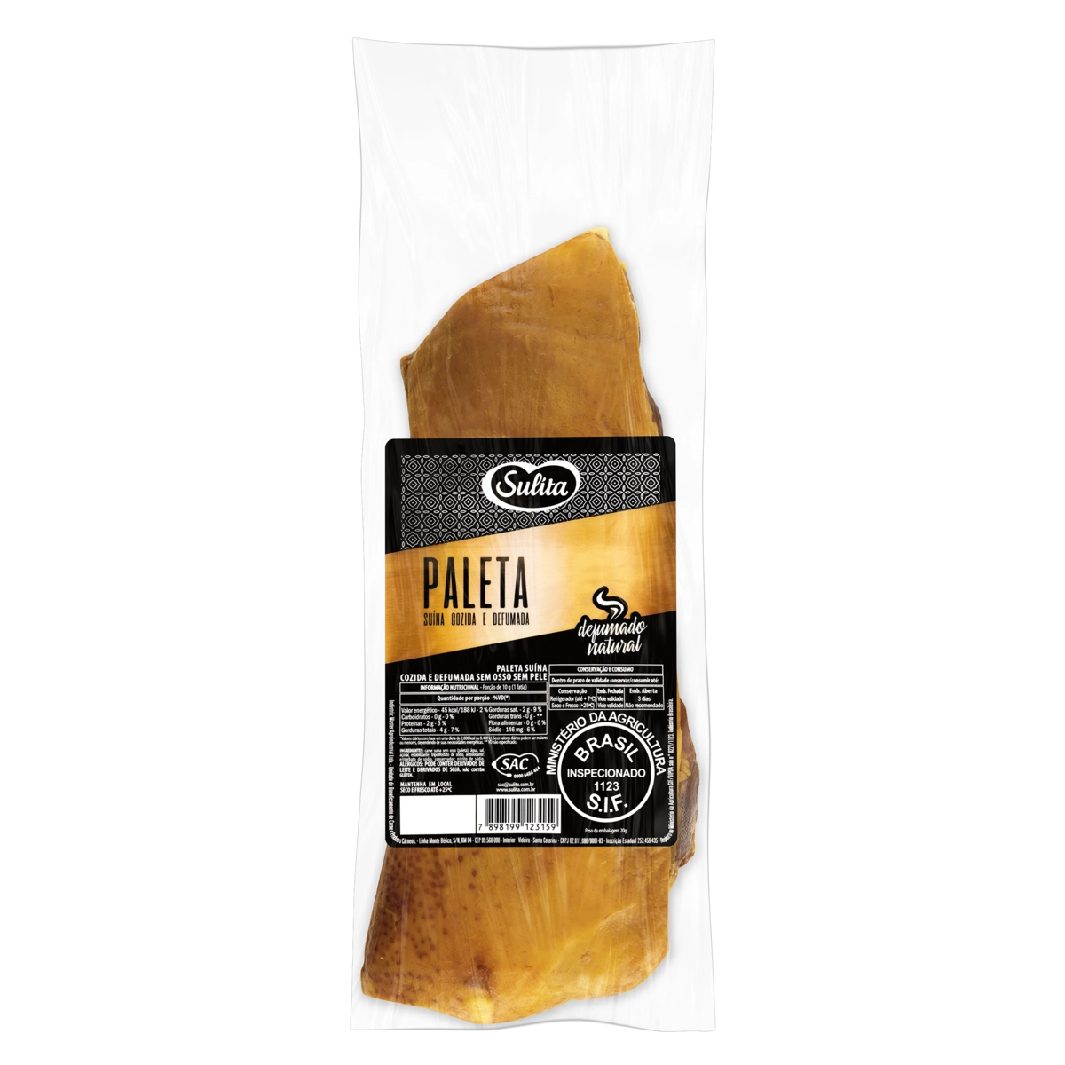 Paleta Suína Cozida E Defumada Sem Osso Sem Pele Sulita