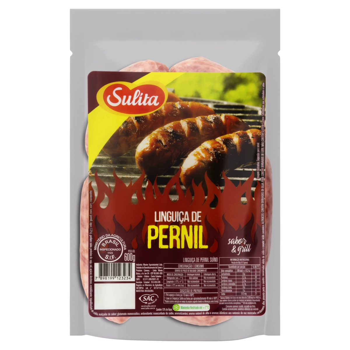 Linguiça De Pernil Suíno Sulita Sabor Grill 600g