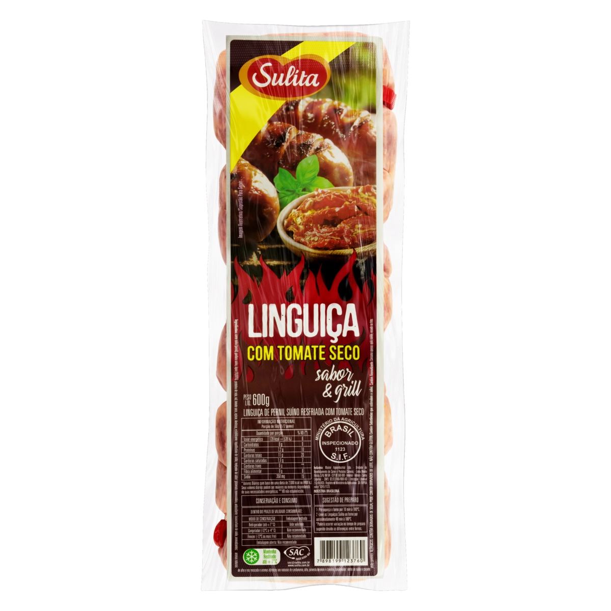 Linguiça De Pernil Suíno Com Tomate Seco Sulita Sabor Grill 600g