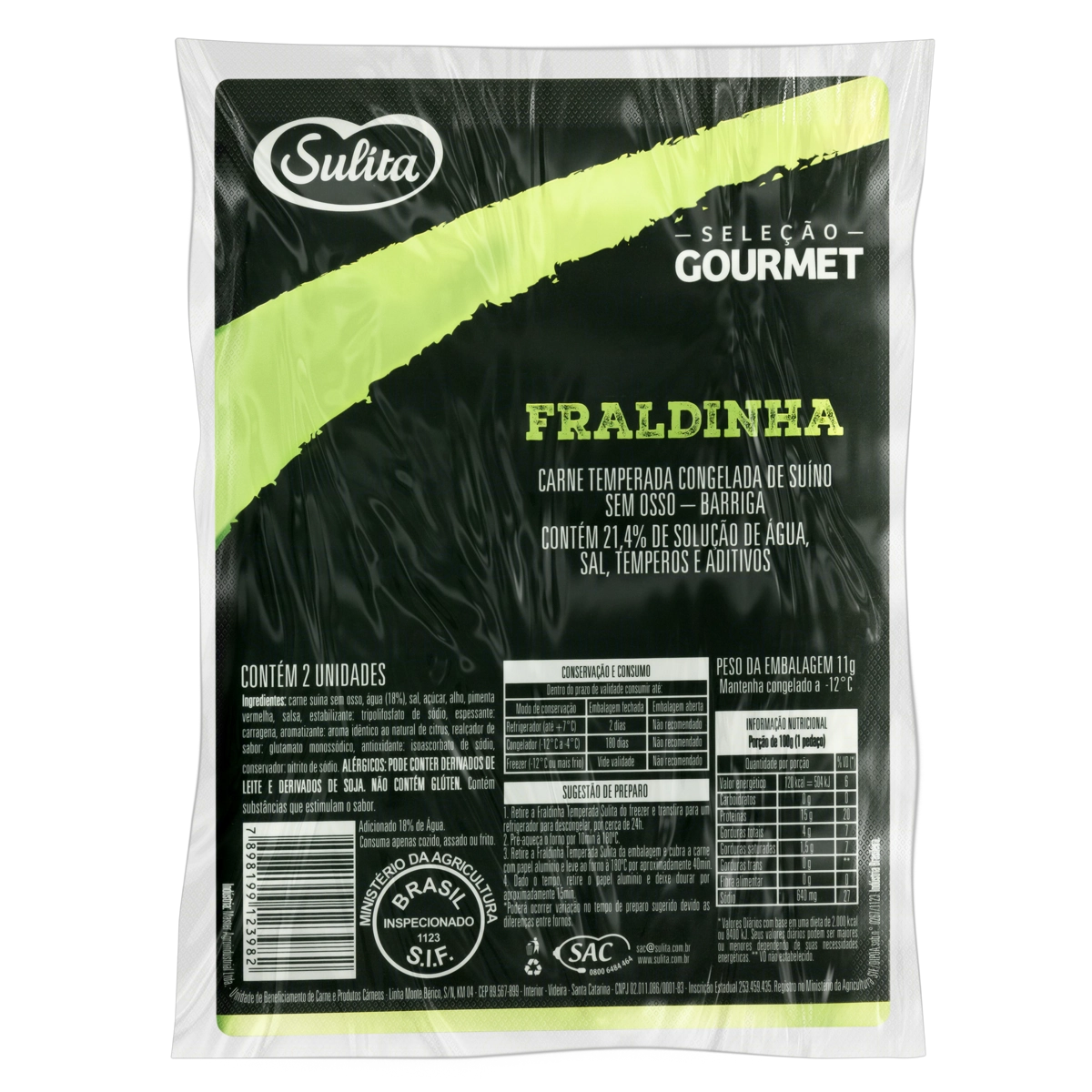 Fraldinha Suína Congelada Temperada Sem Osso Sulita Seleção Gourmet 2 Unidades