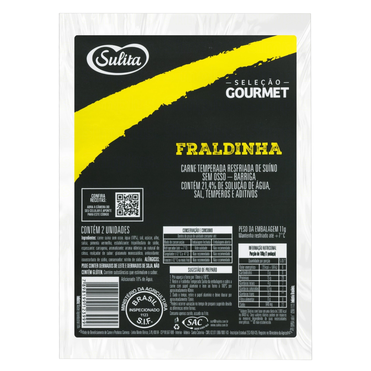 Fraldinha Suína Resfriada Temperada Sem Osso Sulita Seleção Gourmet 2 Unidades