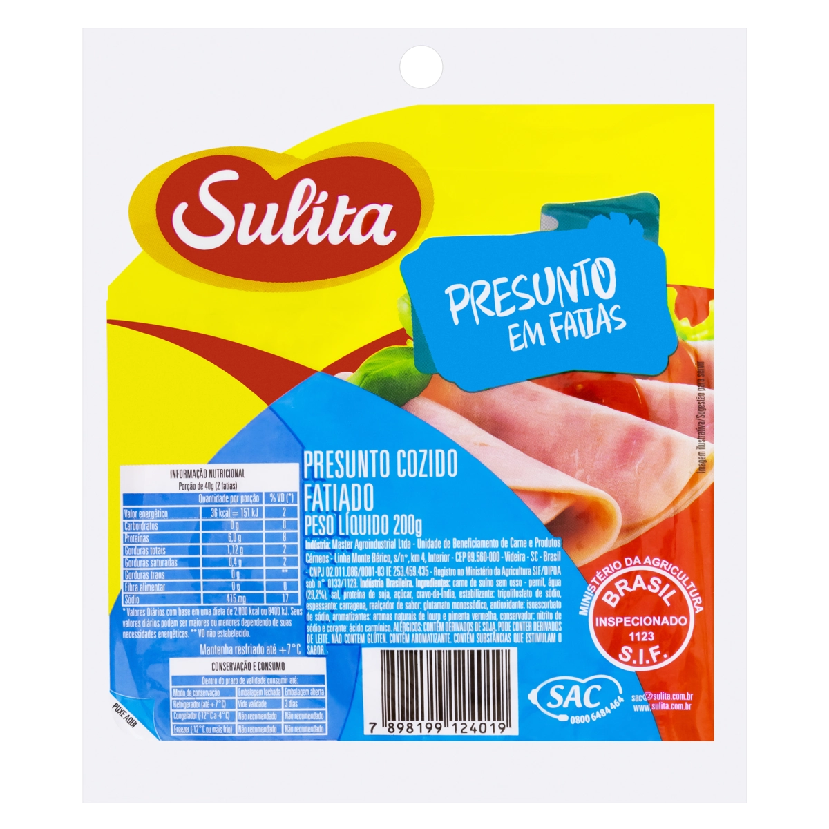 Presunto Cozido Fatiado Sulita 200g