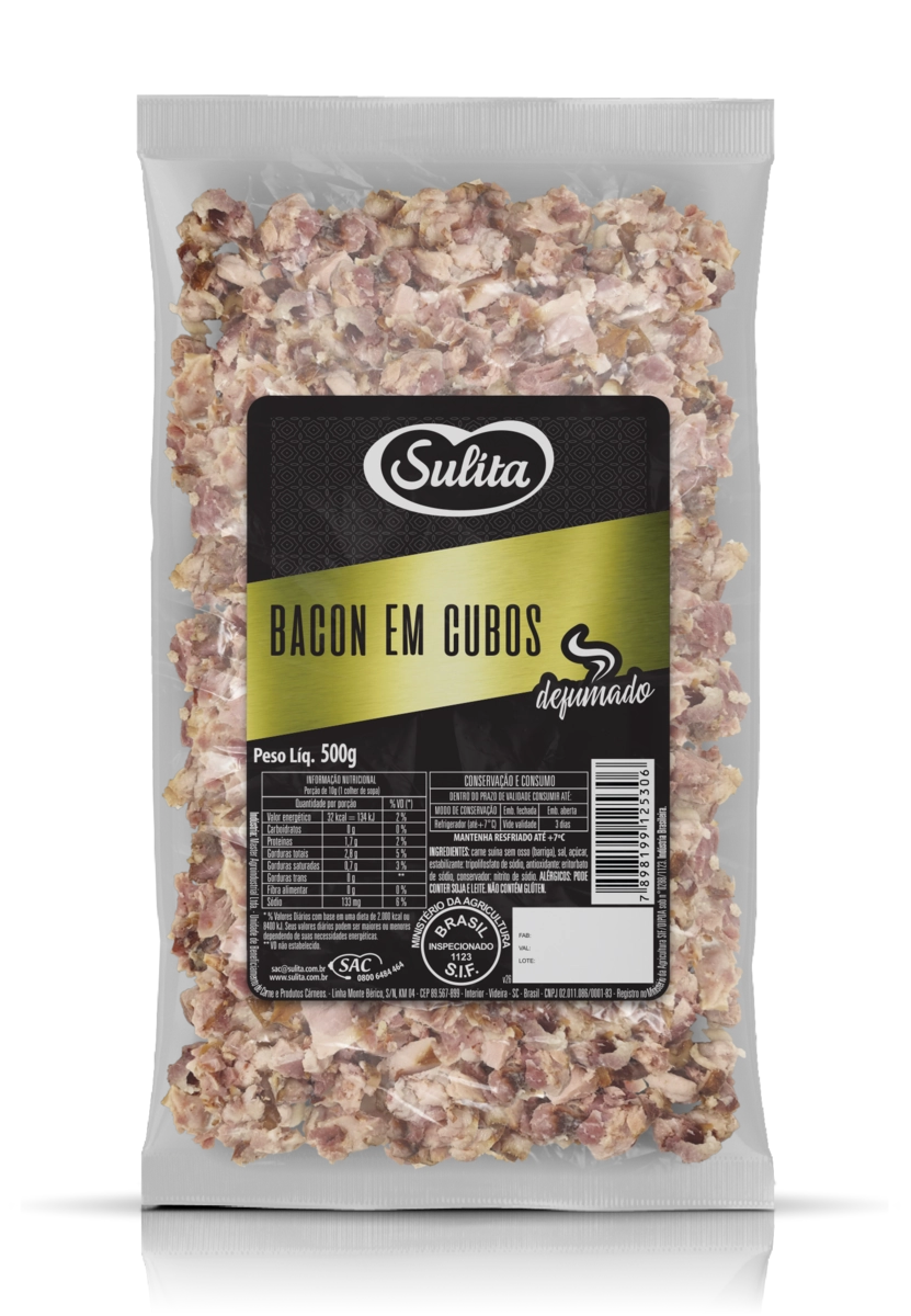 Bacon Defumado Em Cubos Sulita 500g