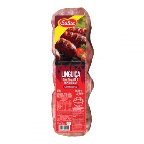 Linguiça De Pernil Suíno Com Tomate E Especiarias Mediterrâneo Sulita Sabor Grill 600g