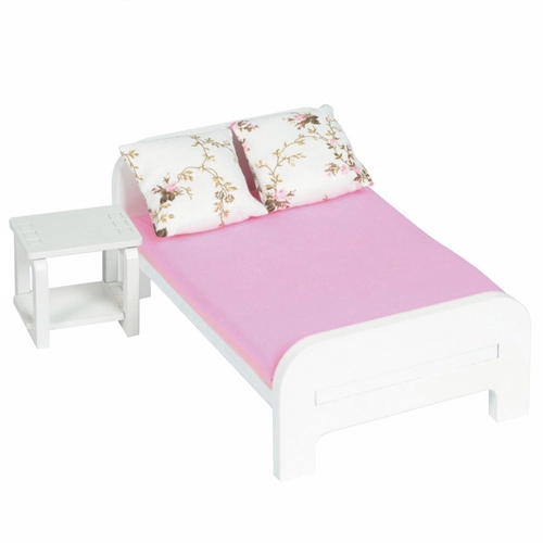 Mini Cama De Casal De Madeira Com Criado Mudo