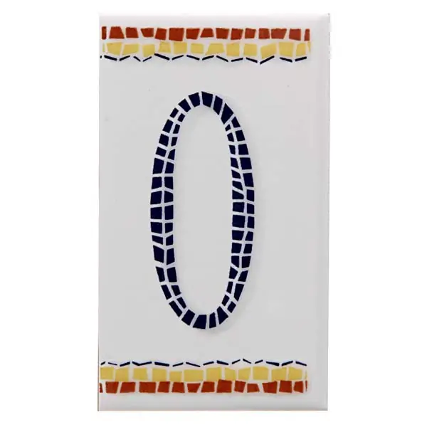 Numeral Cerâmica Branco Número 0 Azul 11x6cm N1000 Lineart