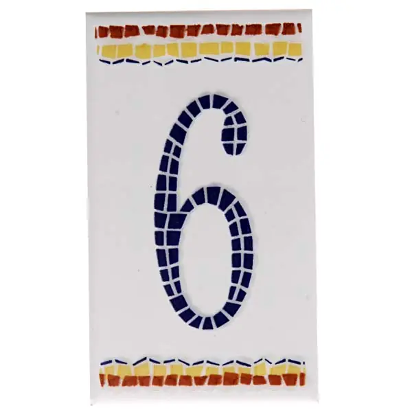 Numeral Cerâmica Branco Número 6 Azul 11x6cm N1006 Lineart