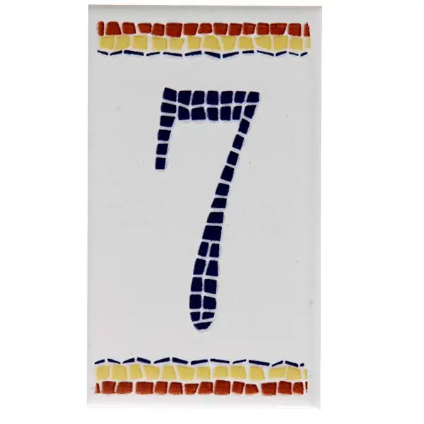 Numeral Cerâmica Branco Número 7 Azul 11x6cm N1007 Lineart