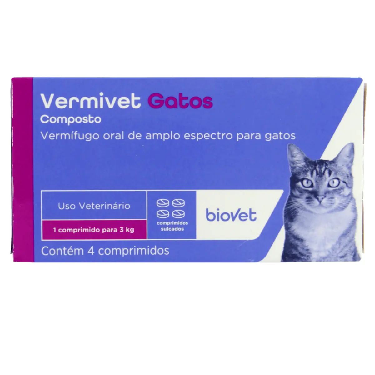 Vermifugo Biovet Vermivet Gatos 300 Mg 4 Comprimidos
