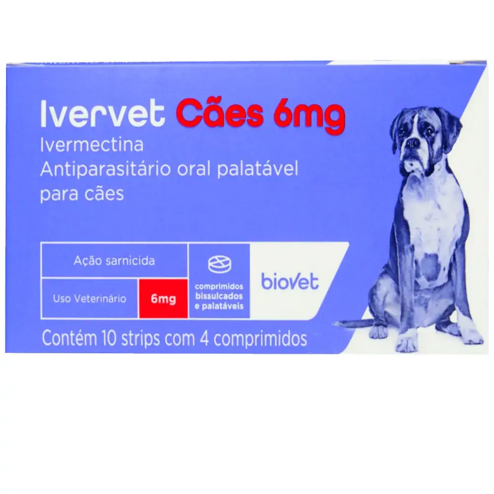 Ivervet 6mg Antiparasitário para Cães com 40 comprimidos Biovet
