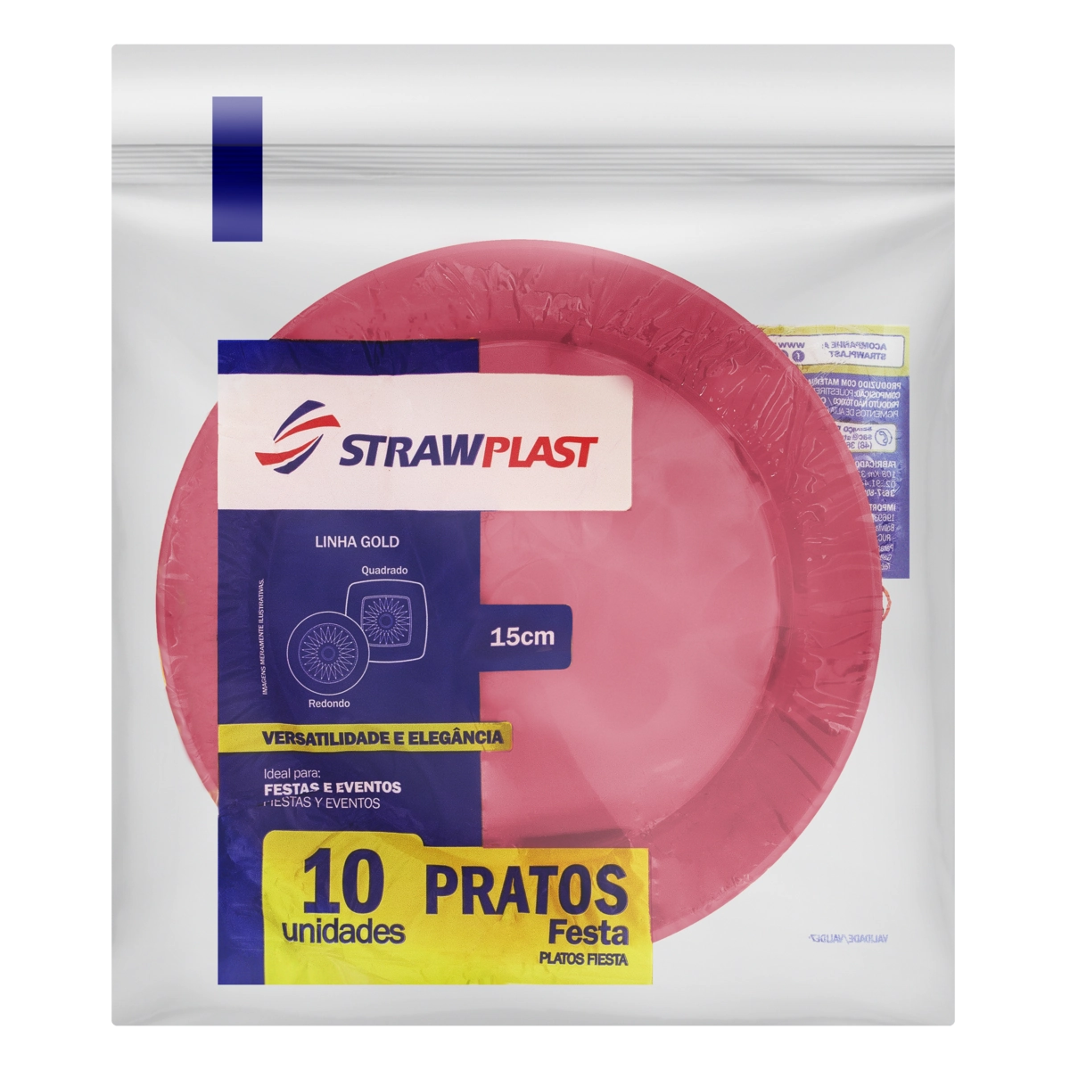 Prato Plástico Descartável Festa Rosa Neon Strawplast Gold 15cm Pacote 10 Unidades