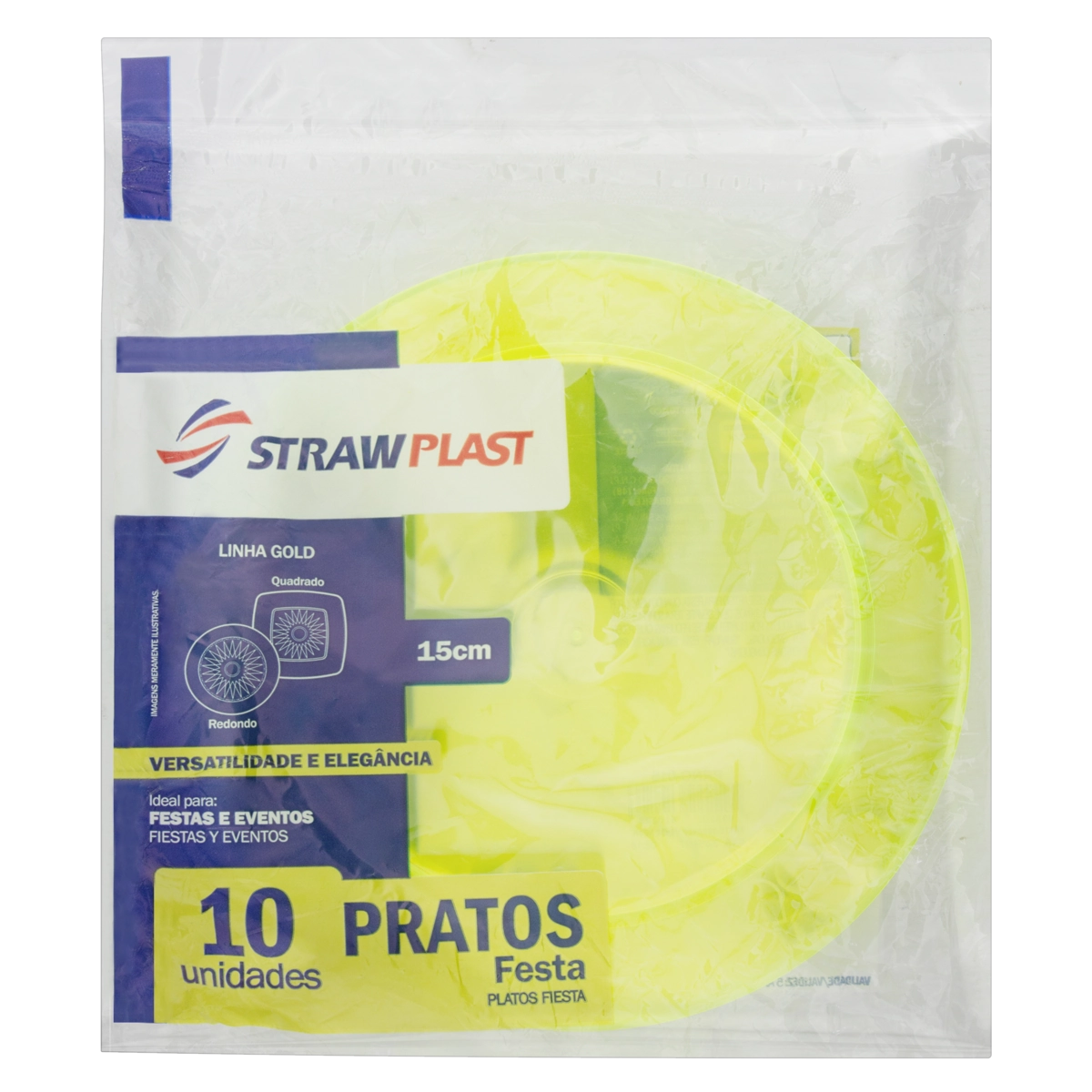 Prato Descartável Festa Verde Neon Strawplast Gold 15cm Pacote 10 Unidades