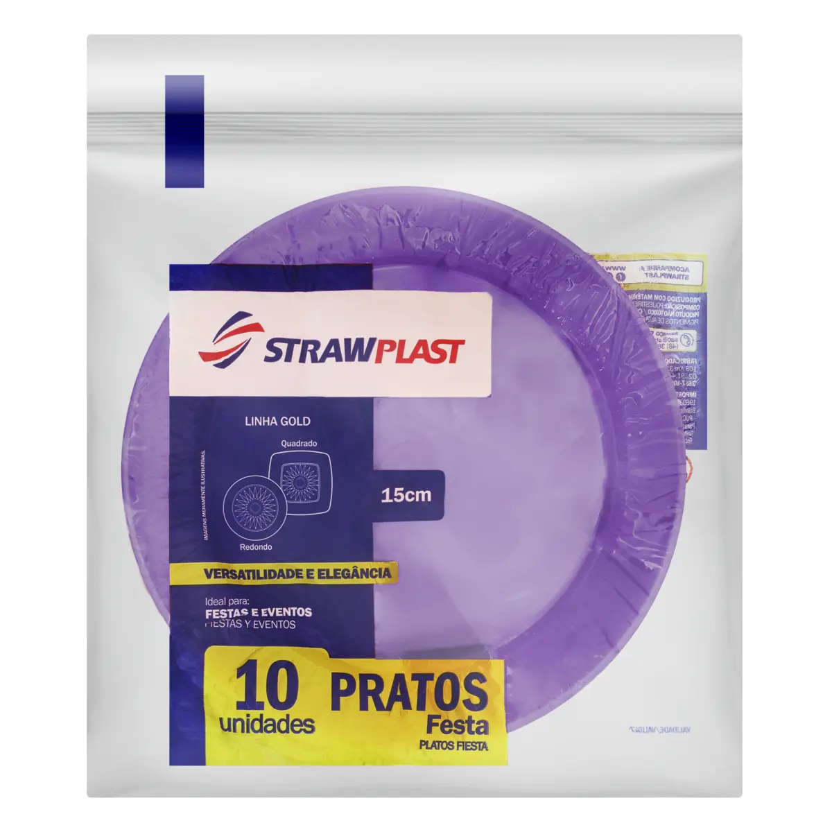 Prato Plástico Descartável Festa Roxo Neon Strawplast Gold 15cm 10 Unidades