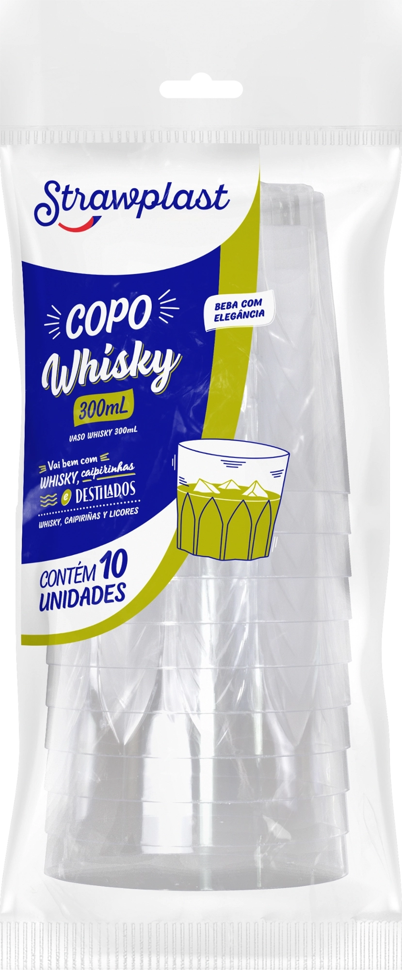 Copo Plástico Descartável Whisky Cristal 300ml Strawplast Gold Pacote 10 Unidades