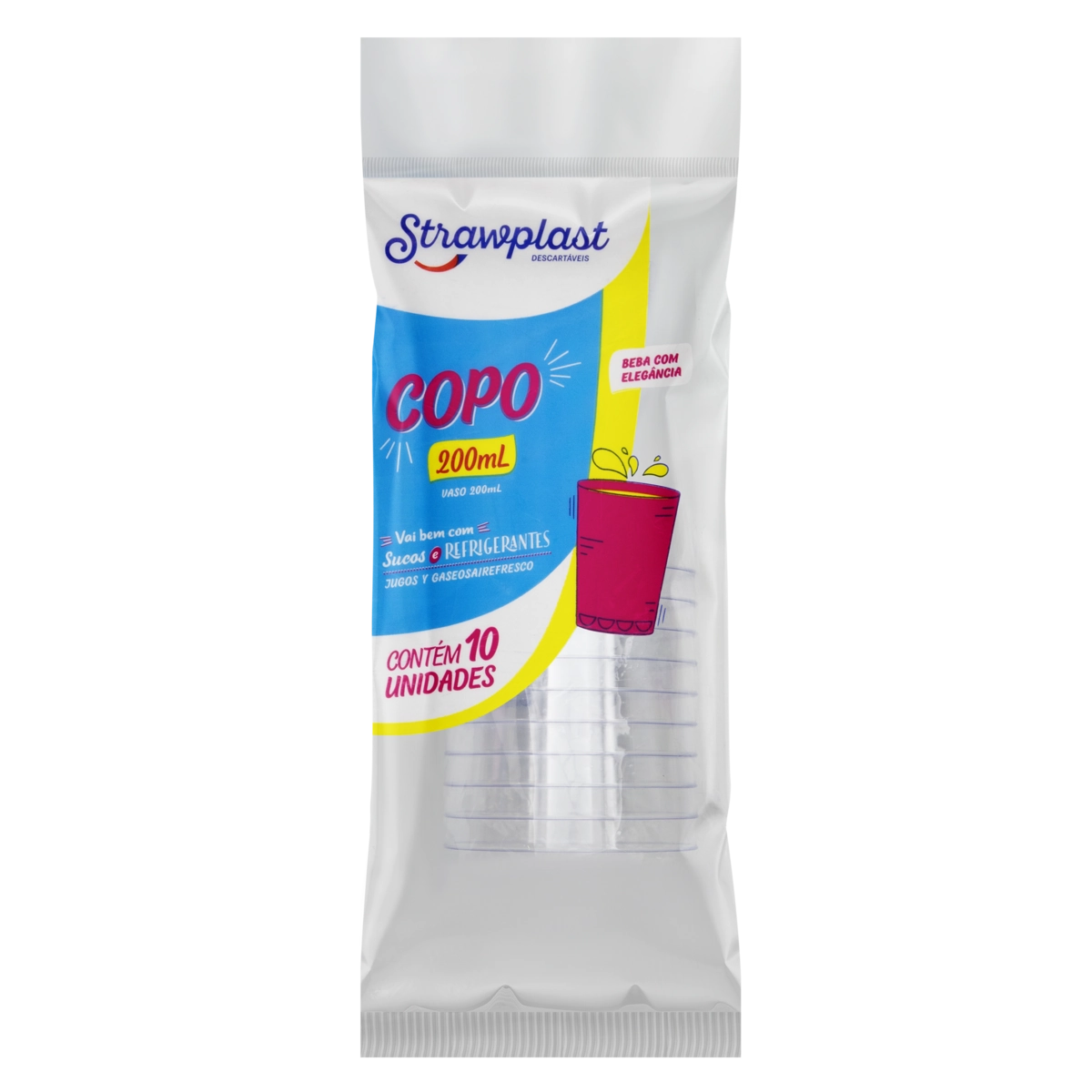 Copo Plástico Descartável Cristal 200ml Strawplast Pacote 10 Unidades