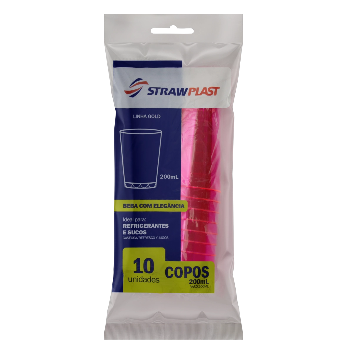 Copo Plástico Descartável Rosa Neon 200ml Strawplast Gold Pacote 10 Unidades
