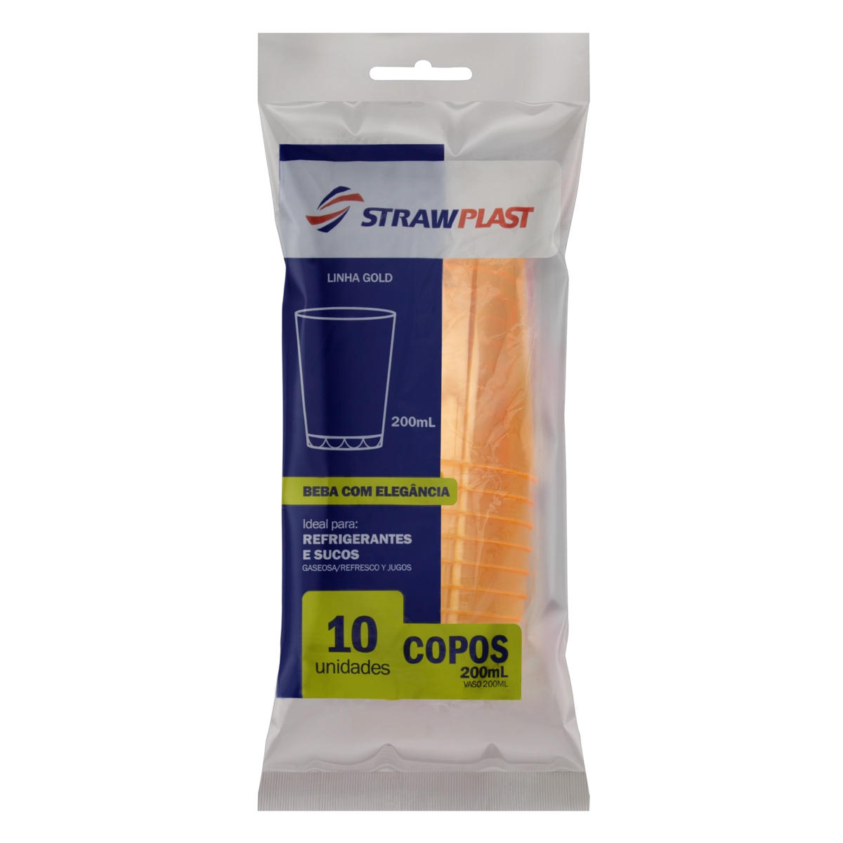 Copo Plástico Descartável Laranja Neon 200ml Strawplast Gold Pacote 10 Unidades