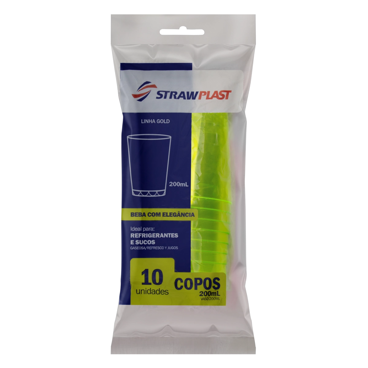 Copo Plástico Descartável Verde Neon 200ml Strawplast Gold Pacote 10 Unidades