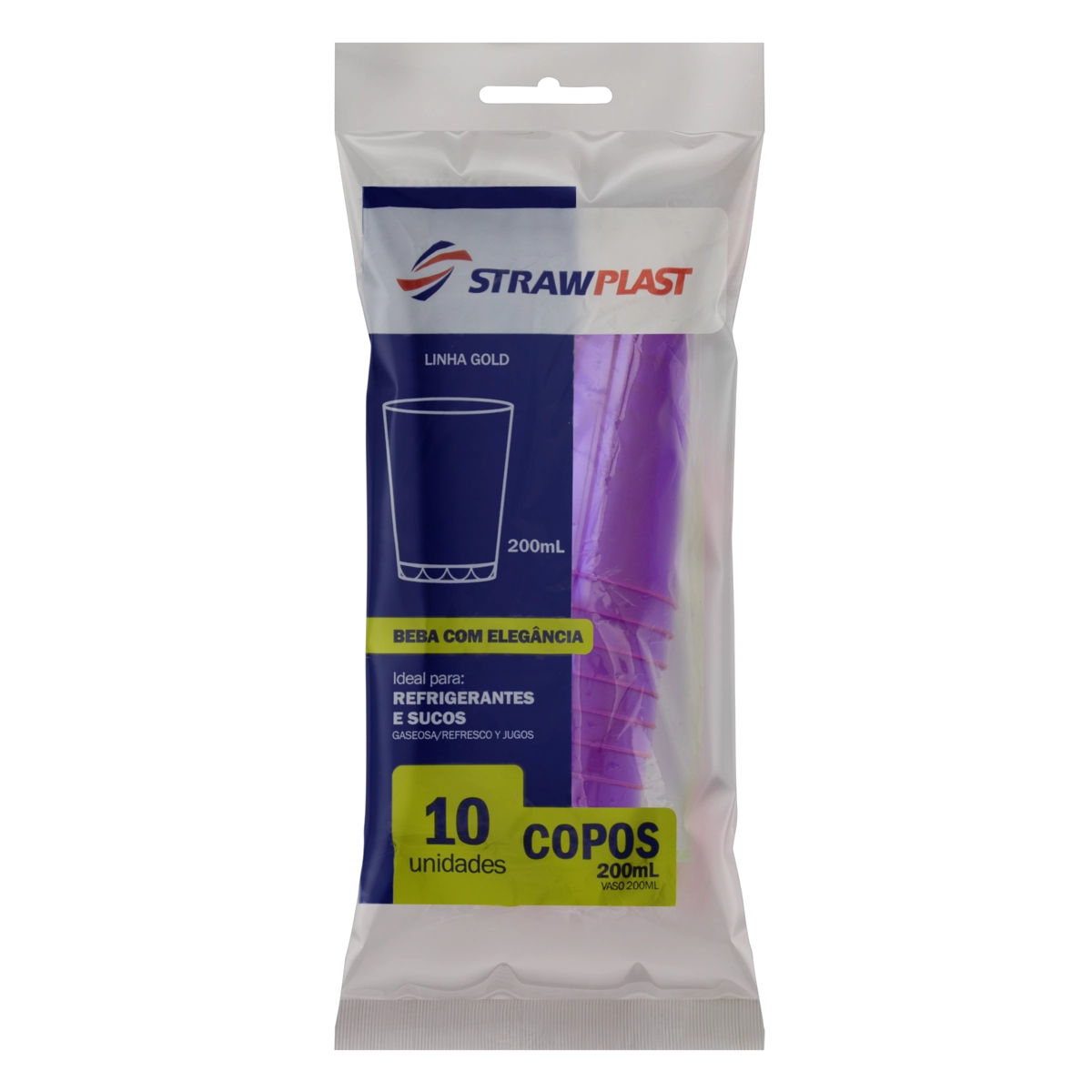 Copo Plástico Descartável Roxo Neon 200ml Strawplast Gold Pacote 10 Unidades