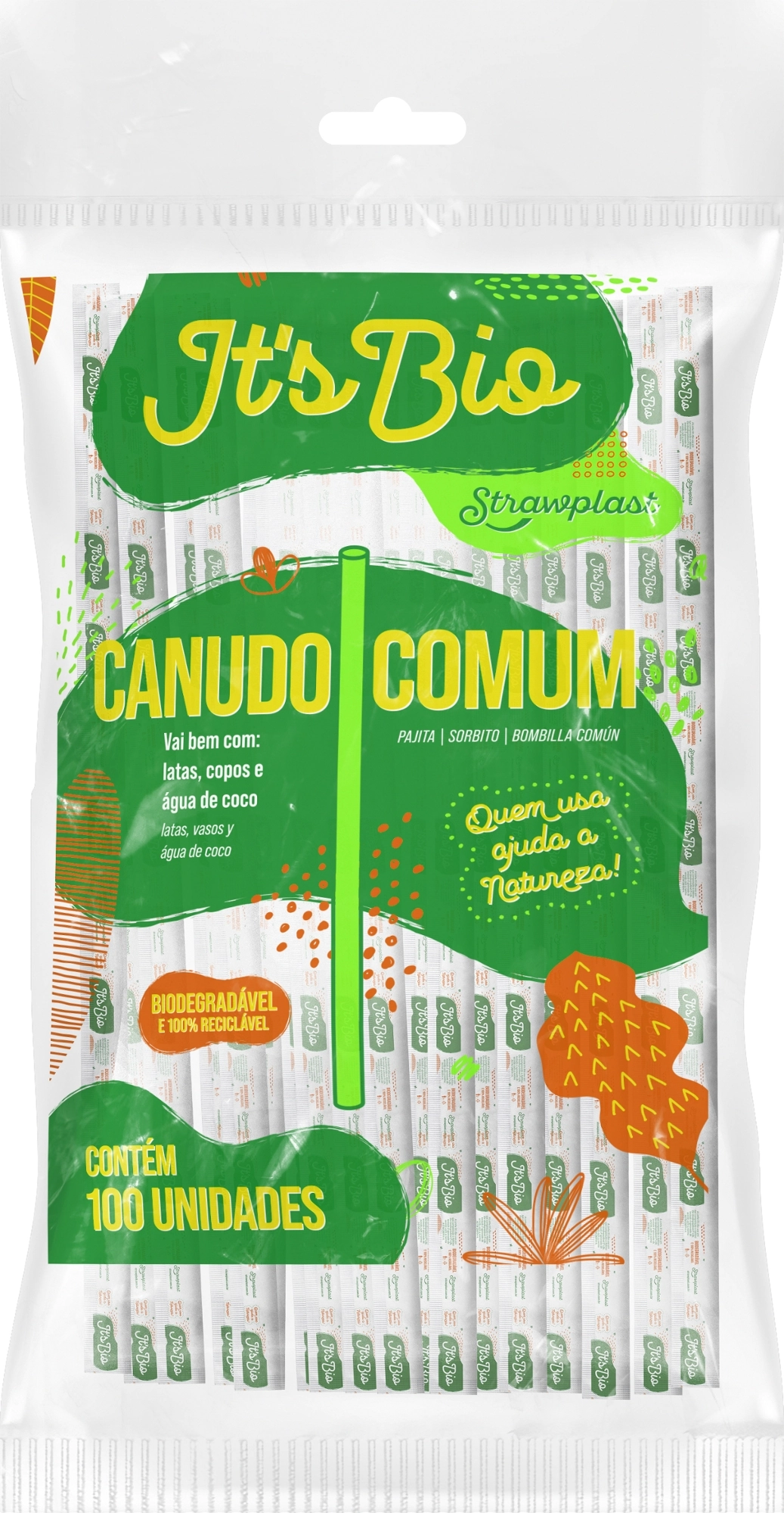 Canudo Descartavel Biodegradavel Strawplast 100un