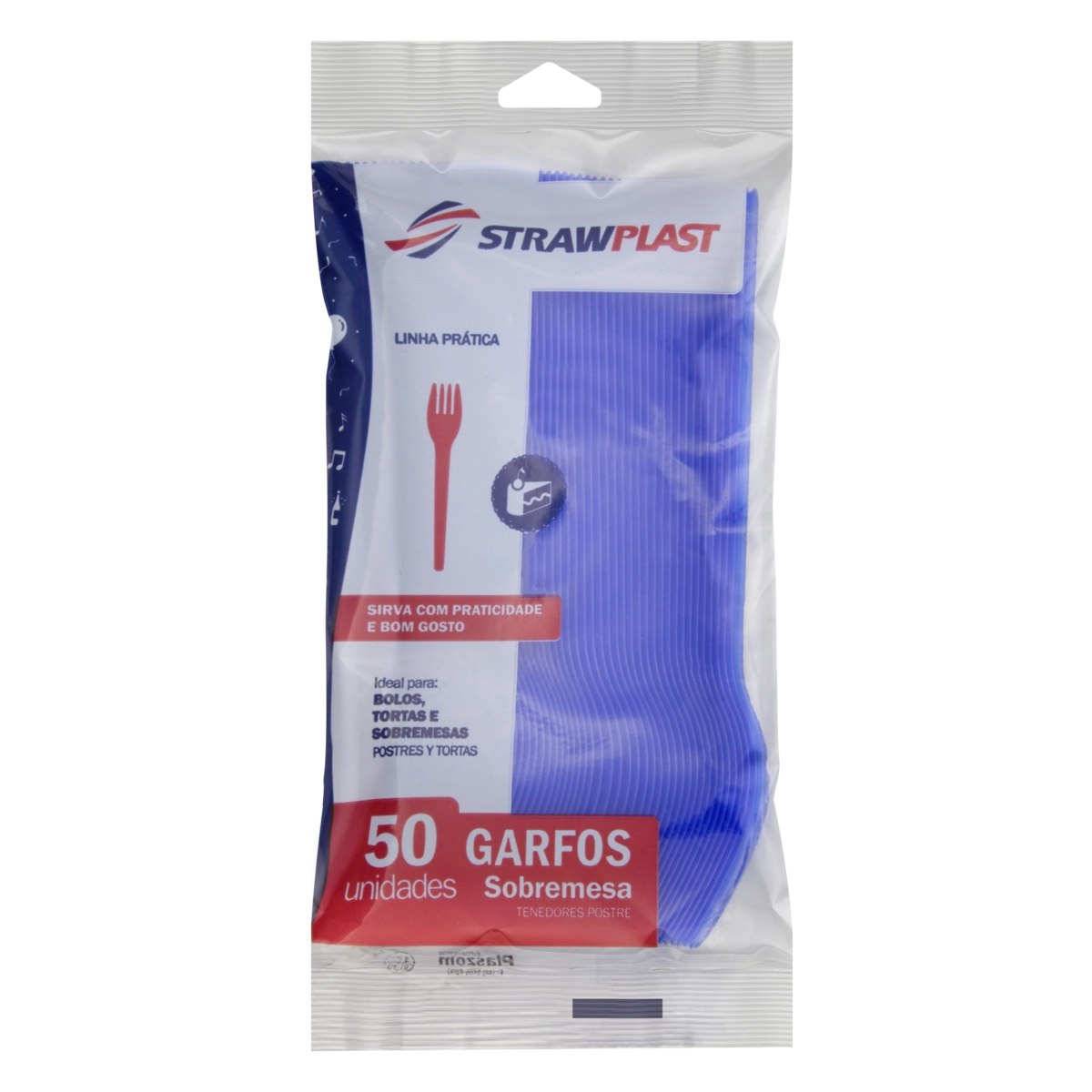 Garfo Descartável Sobremesa Azul Royal Strawplast Prática Pacote 50 Unidades