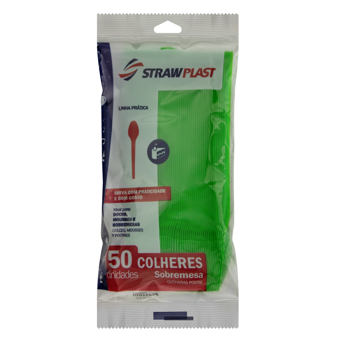 Colher Descartável Sobremesa Verde Strawplast Prática Pacote 50 Unidades