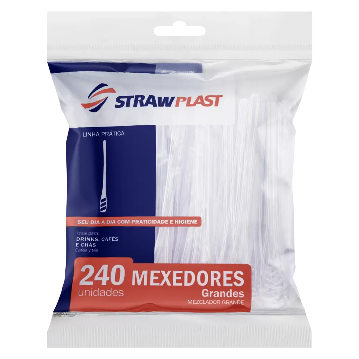 Mexedor Descartável Cristal Strawplast Prática Grande Pacote 240 Unidades