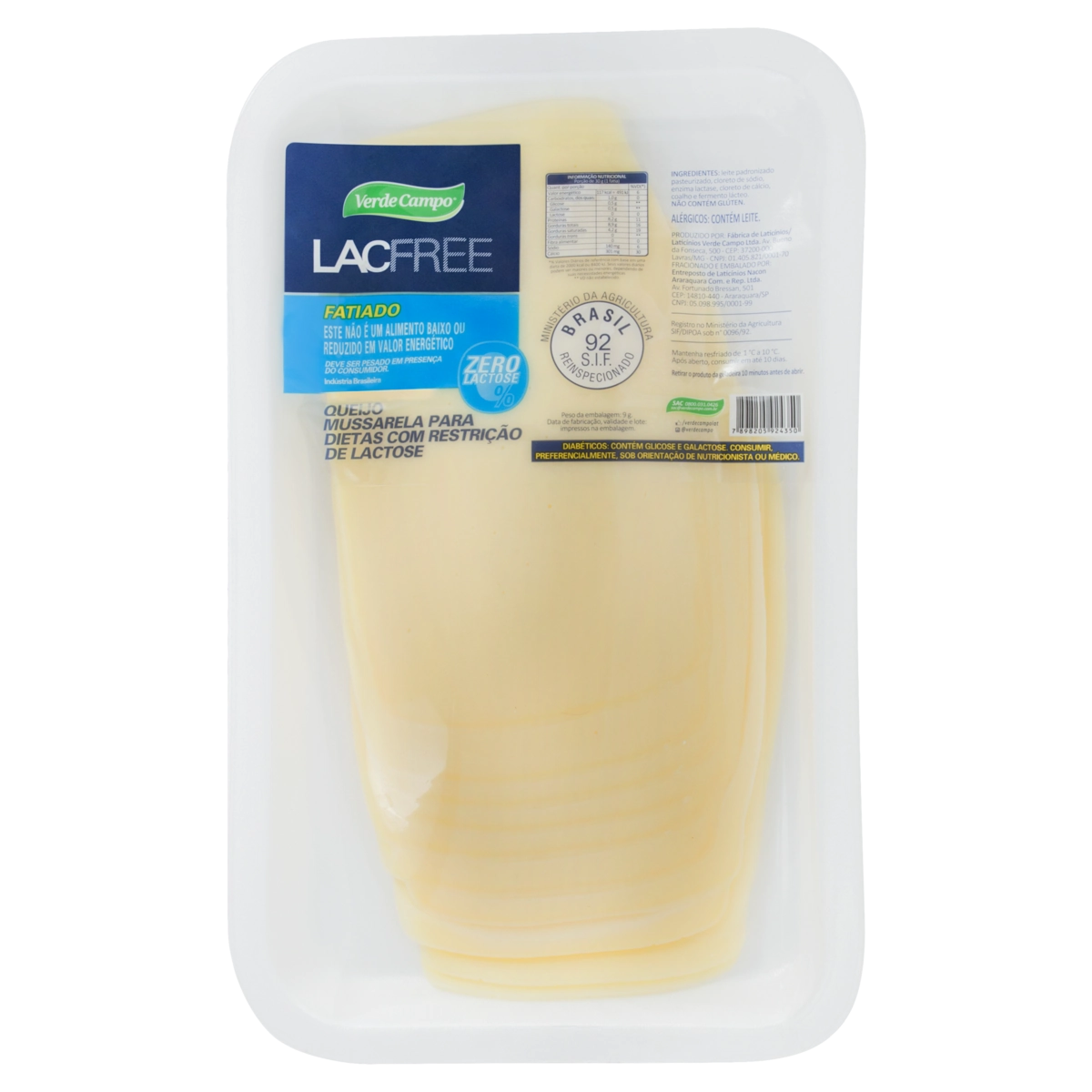 Queijo Mussarela Fatiado Zero Lactose Verde Campo Lacfree