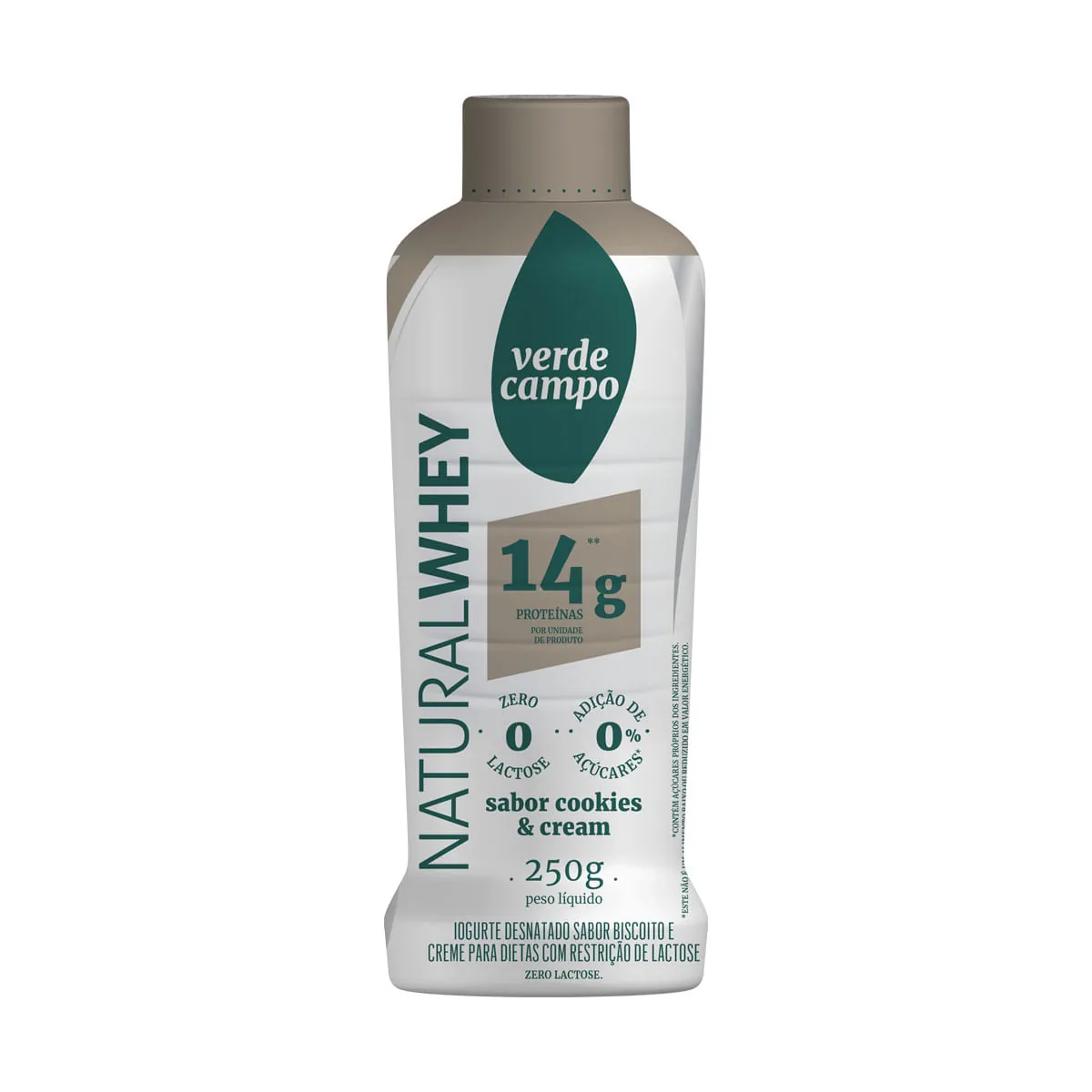 Iogurte Desnatado Cookies &amp; Cream Zero Lactose Verde Campo Natural Whey 14g de Proteína Frasco 250g