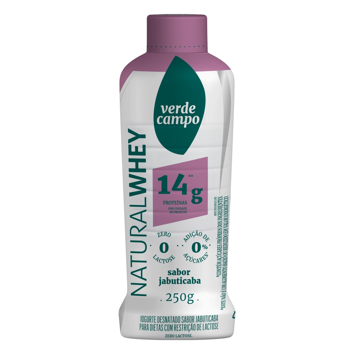 Iogurte Desnatado Jabuticaba Zero Lactose Verde Campo Natural Whey Frasco 250g