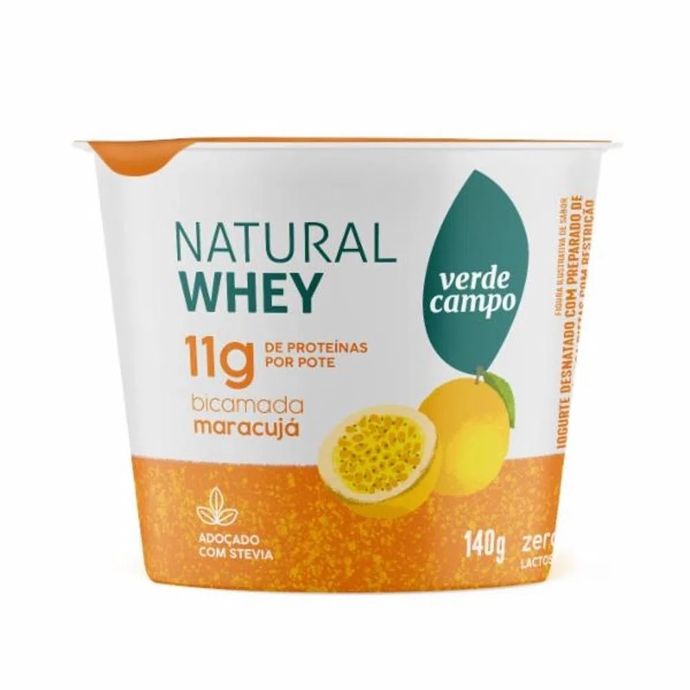 Iogurte Desnatado Bicamadas Maracujá Zero Lactose Verde Campo Natural Whey Pote 140g