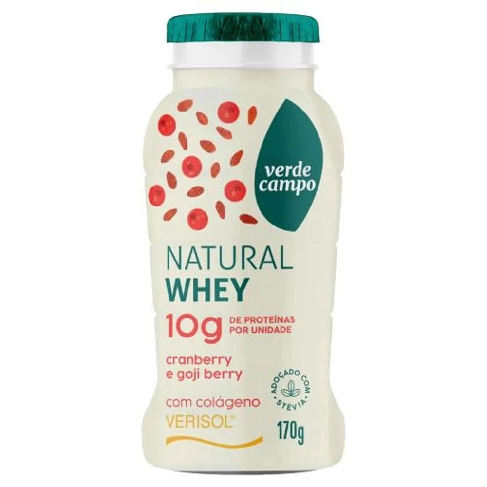 Iogurte Desnatado Cranberry E Goji Berry Zero Lactose Verde Campo Natural Whey Frasco 170g