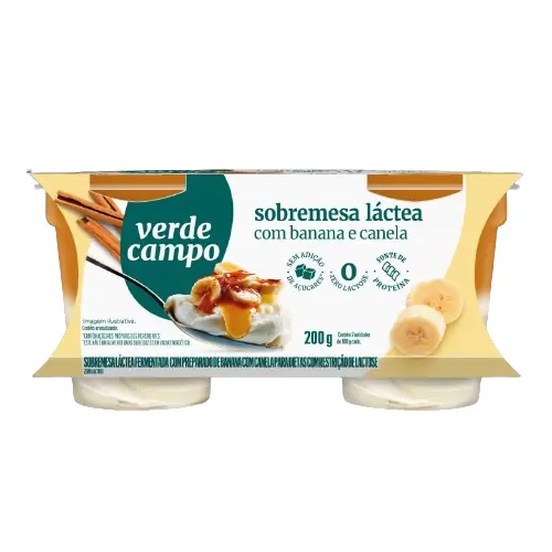 Sobremesa Láctea Fermentada Banana Com Canela Zero Lactose Verde Campo Pote 200g 2 Unidades