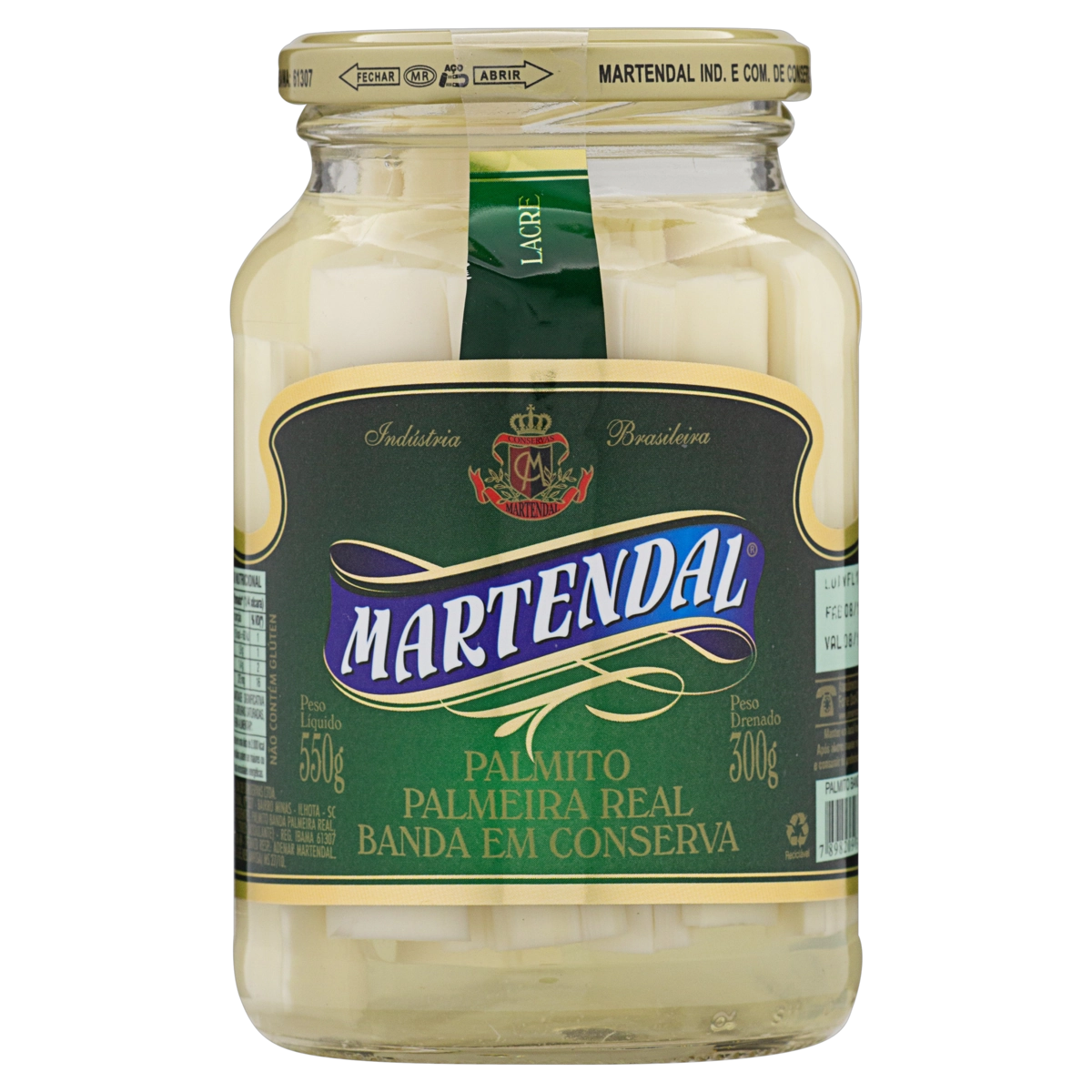Palmito Palmeira Real Em Conserva Banda Martendal Vidro 300g
