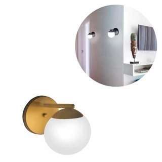 Kit 3 Arandela Globo Jabuticaba Vidro Parede Moon Alumínio G9 Dourado Leitoso