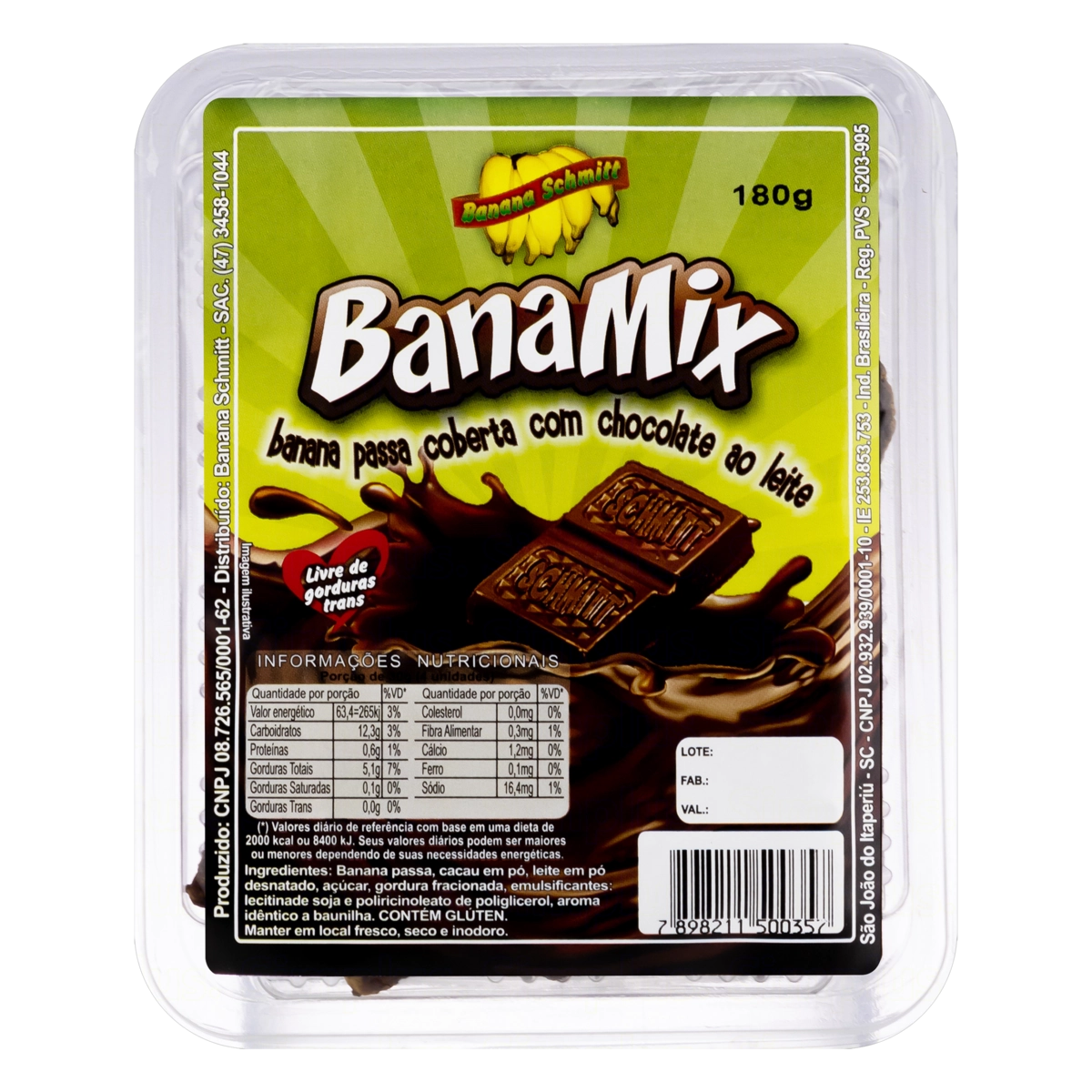 Banana Passa Cobertura Chocolate Ao Leite Schmitt Bandeja 180g