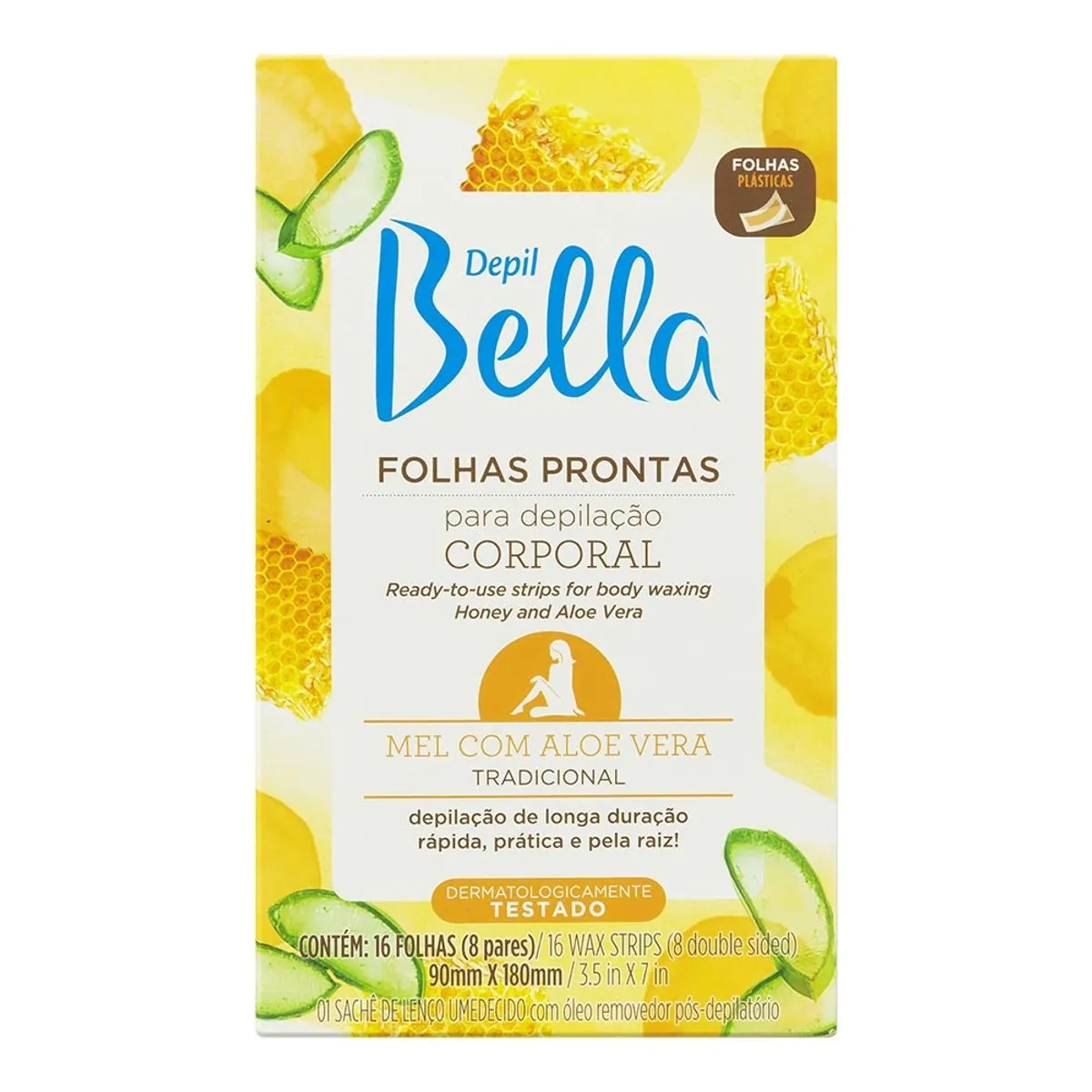 Folhas Prontas Para Depilação Corporal Mel com Aloe Vera Depil Bella 16 fls