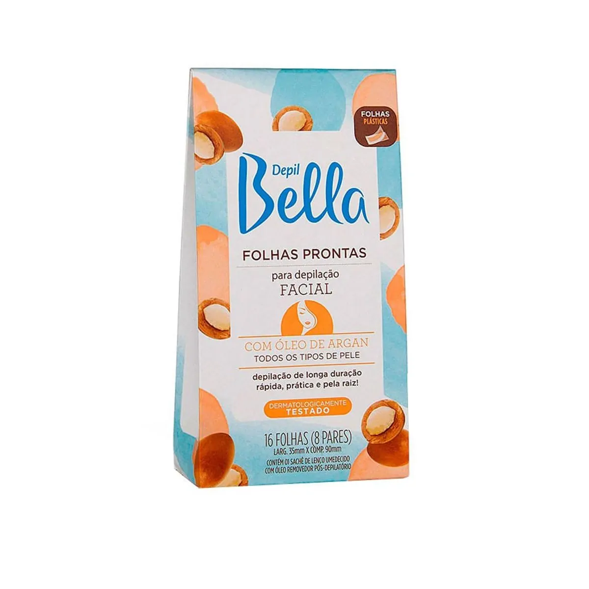 Folhas Prontas Para Depilação Facial Com Óleo de Argan Depil Bella 16 fls