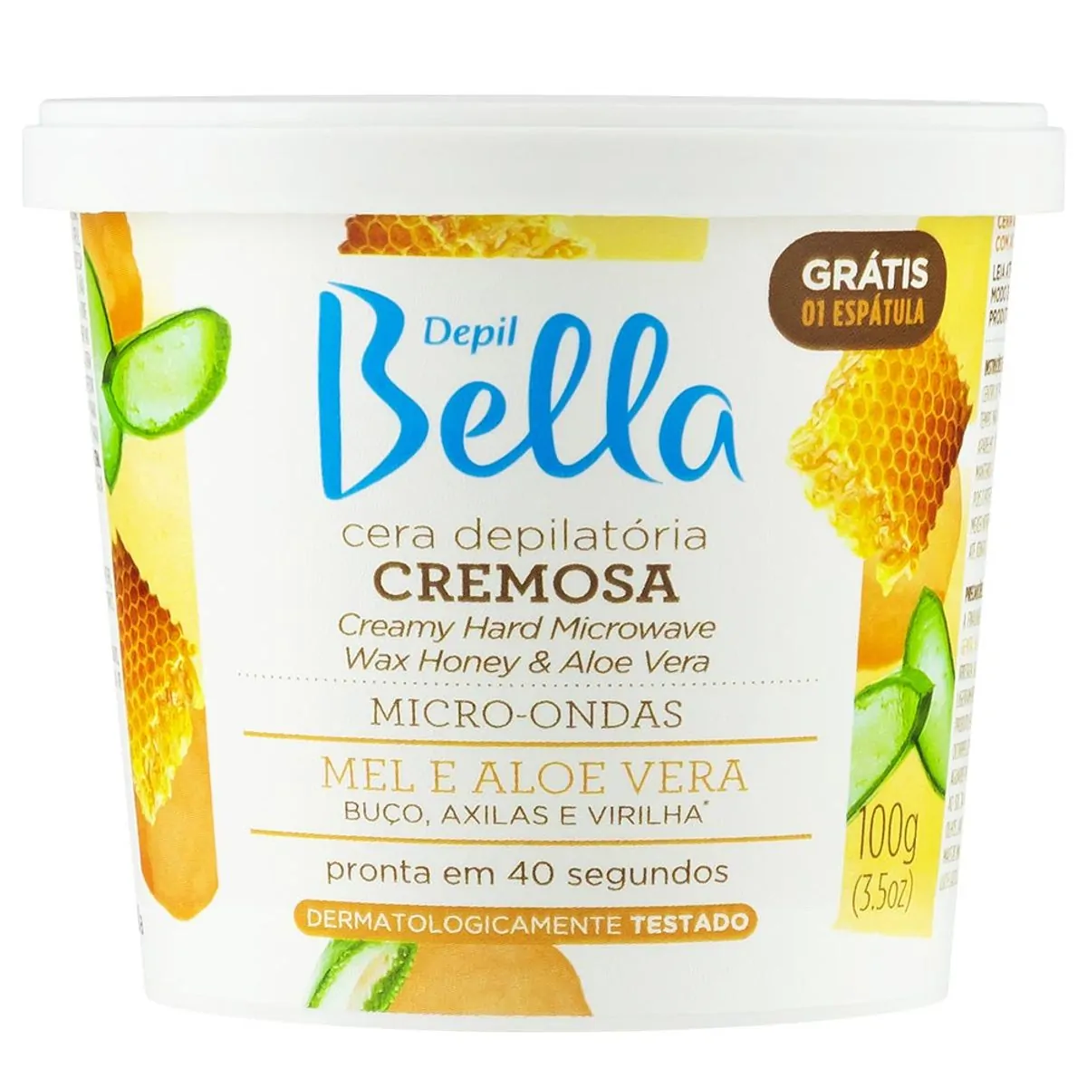 Cera Depilatória Cremosa Micro Ondas Mel E Aloe Vera Depil Bella 100g Grátis 1 Espátula