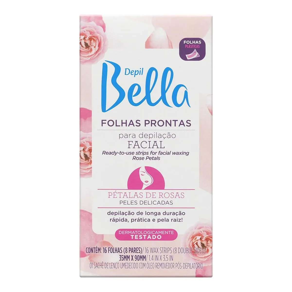Folhas Para Depilação Facial Pétalas De Rosas Depil Bella 35mm X 90mm 16 Unidades