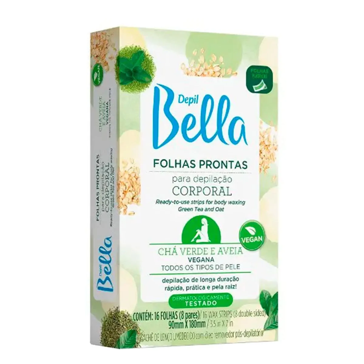 Folhas Para Depilação Corporal Chá Verde E Aveia Depil Bella 16 Follhas