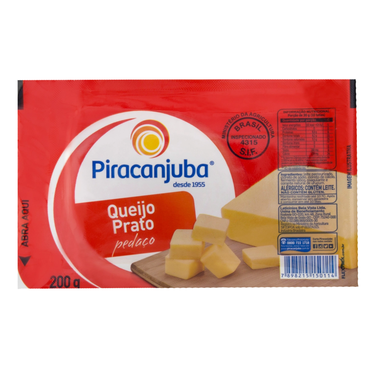 Queijo Prato Em Pedaço Piracanjuba 200g