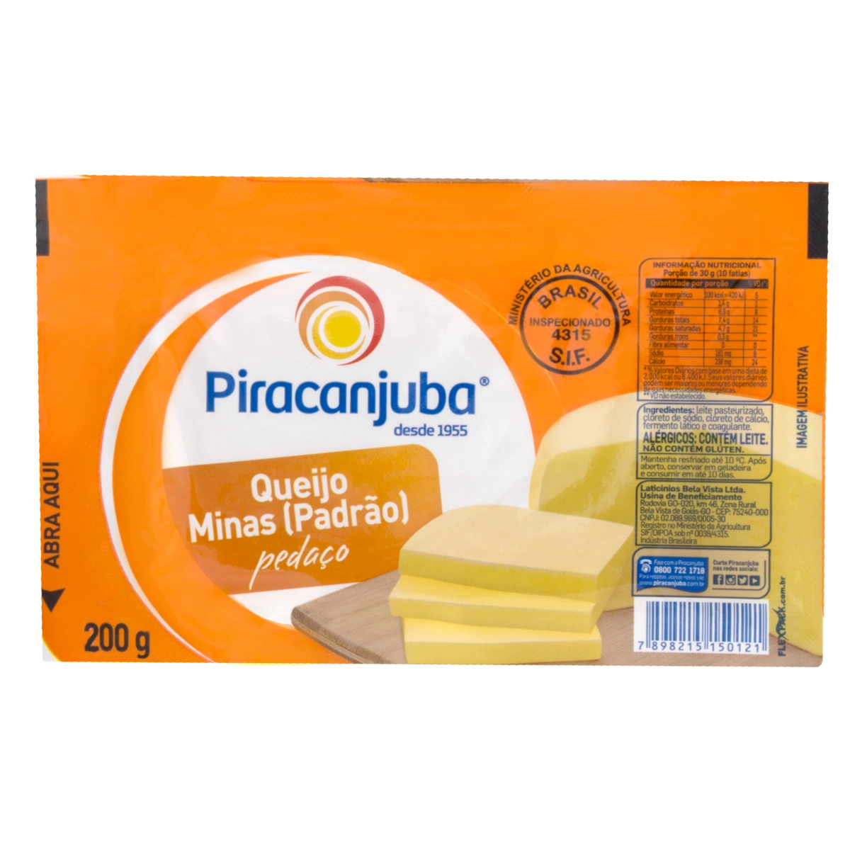 Queijo Minas Padrão Em Pedaço Piracanjuba 200g