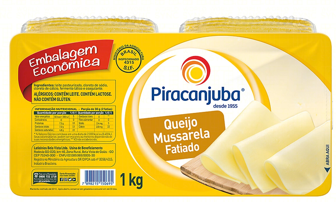 Queijo Mussarela Fatiado Piracanjuba 1kg Embalagem Econômica