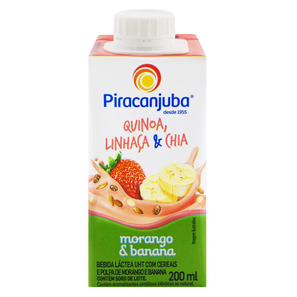 Bebida Láctea Uht Morango Banana Com Quinoa, Linhaça E Chia Piracanjuba Caixa 200ml