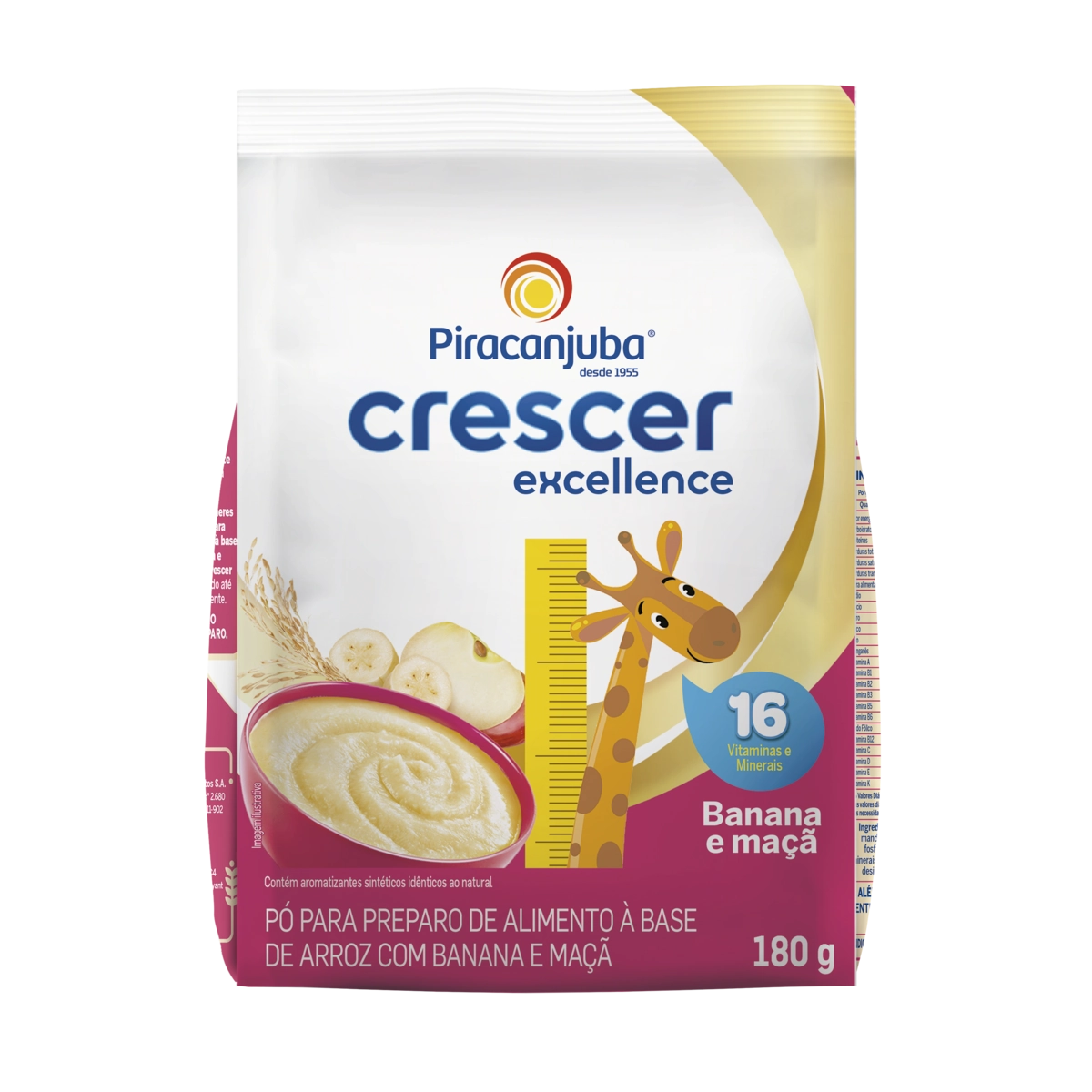 Alimento à Base De Arroz Pó Banana E Maçã Piracanjuba Crescer Excellence Pacote 180g