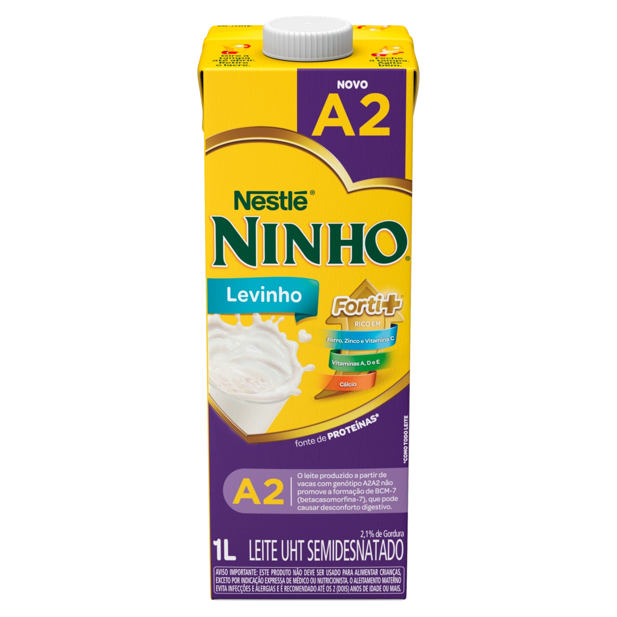 Leite Uht Tipo A2a2 Semidesnatado Ninho Levinho Forti Caixa Com Tampa 1l