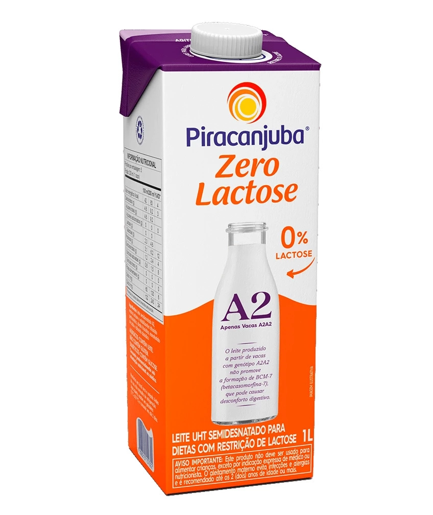 Leite Uht Tipo A2a2 Semidesnatado Zero Lactose Piracanjuba Caixa Com Tampa 1l