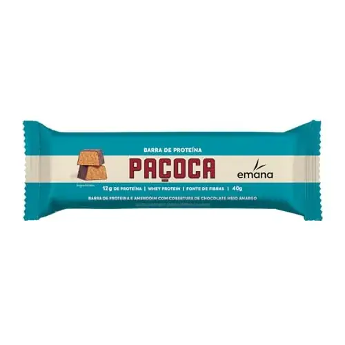 Barra De Proteína Paçoca Cobertura Chocolate Meio Amargo Emana Pacote 40g